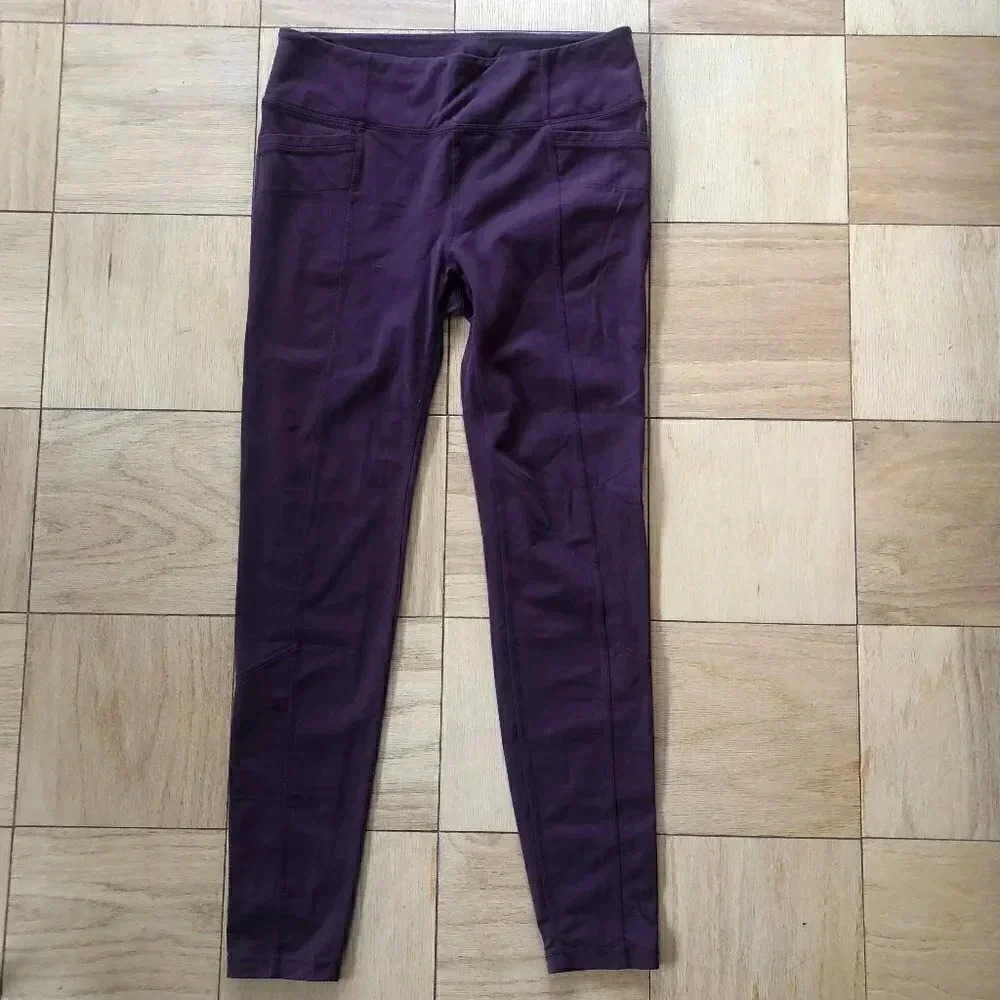 Athleta Metro High Rise Tight Leggings Size XLT Maroon Pockets Casual